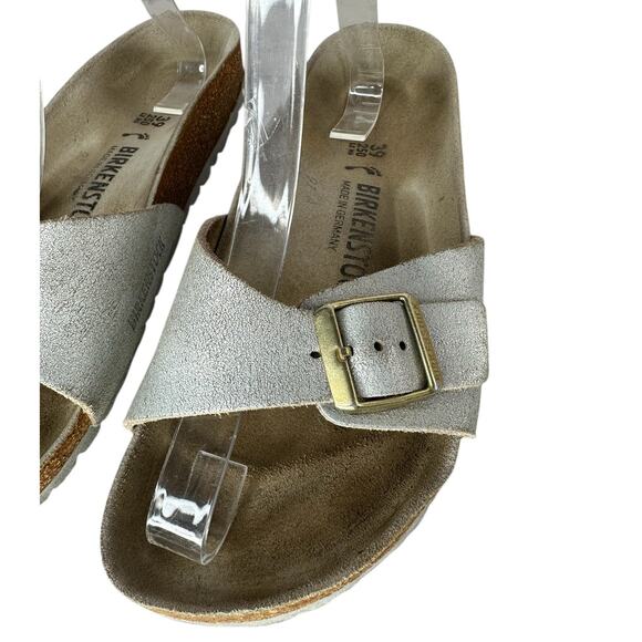 Birkenstock Madrid Metallic Silver Leather Big Buckle Sandals Slip On Size 8 - Picture 6 of 10